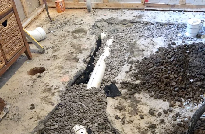 Installation de drain de fondation intérieur